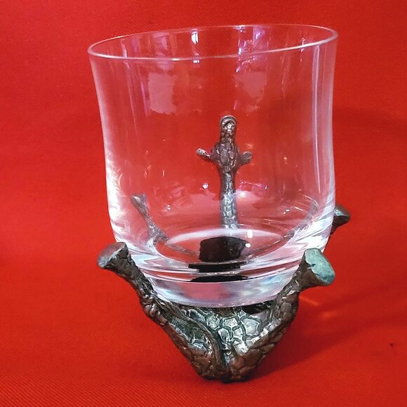 Vintage Frankli Wild Pewter Giraffe Base Clear Glass Tumbler Whiskey Glass - Picture 5 of 17